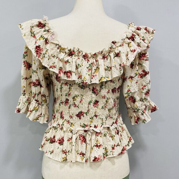 NWT FREE PEOPLE M Favorite Girl Cream Tea Party Combo Top Smocked Floral Cottage - Picture 6 of 16